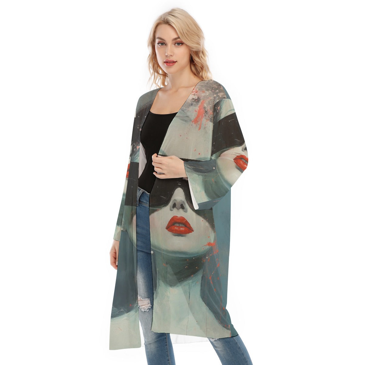 All- Over Print Women's Long Sleeve Mesh Cardigan