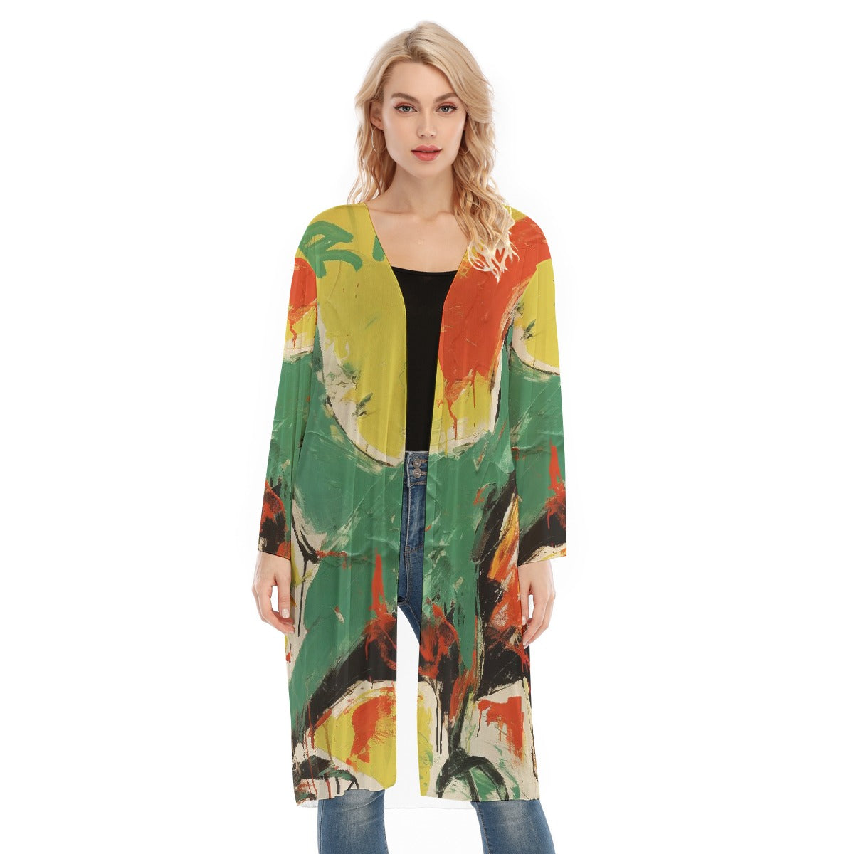 All- Over Print Women's Long Sleeve Mesh Cardigan