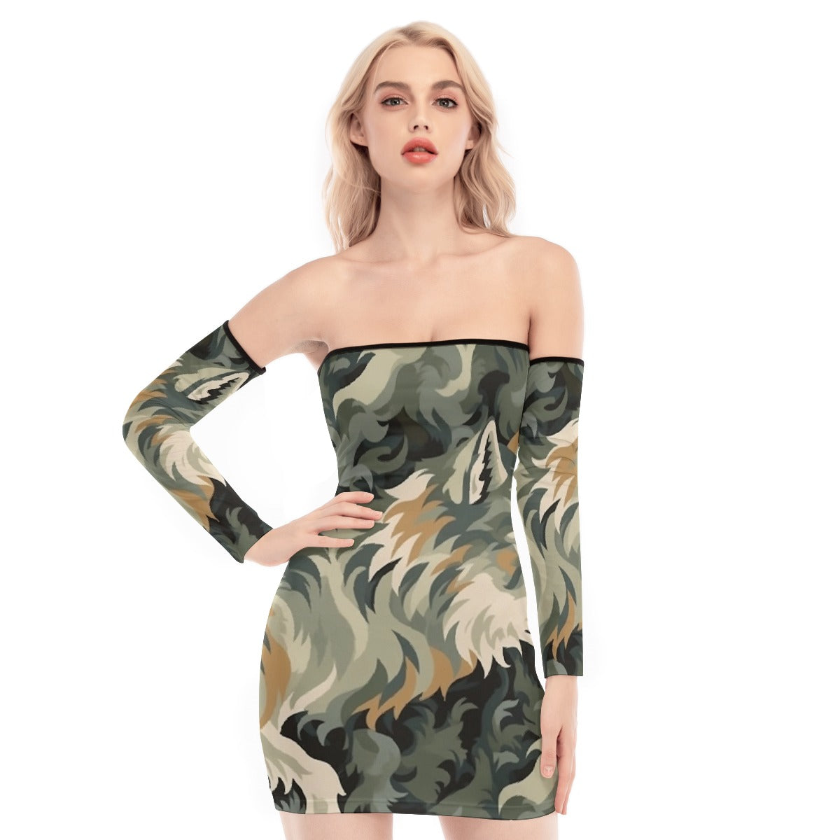 All-Over Print Women's Off-shoulder Back Lace-up Dress