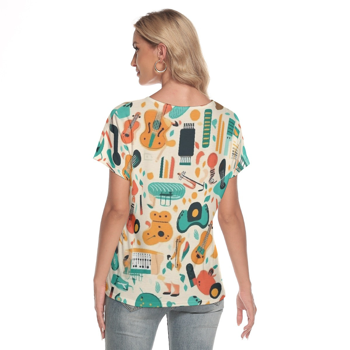 All-Over Print Women's Loose V-neck Short Sleeve T-shirt