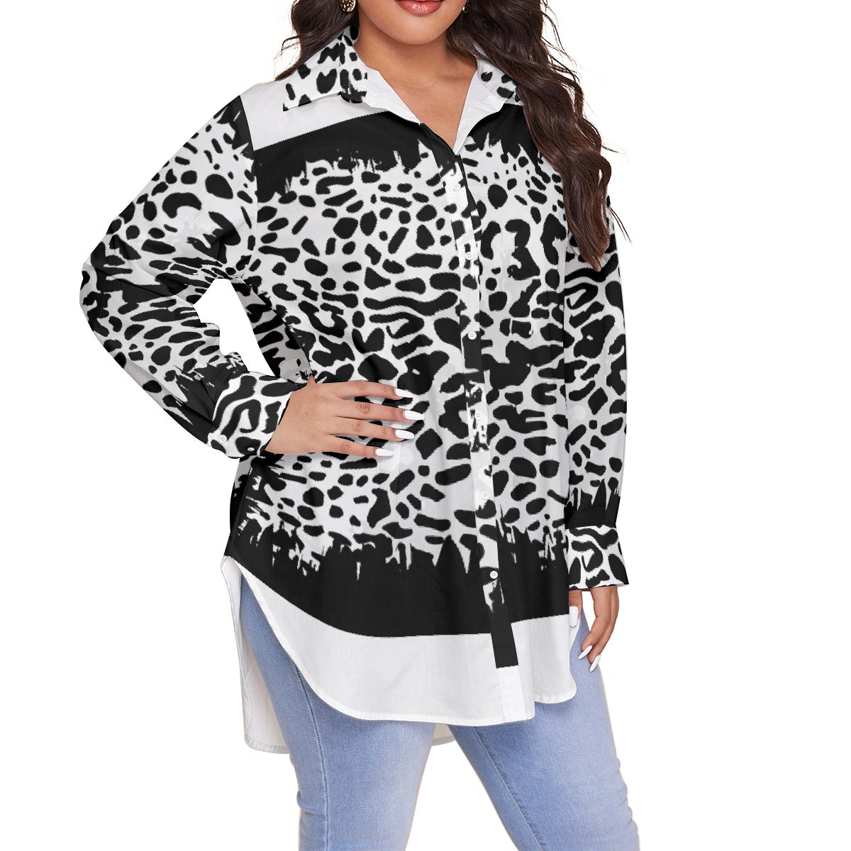 All-Over Print Women's Shirt With Long Sleeve(Plus Size)