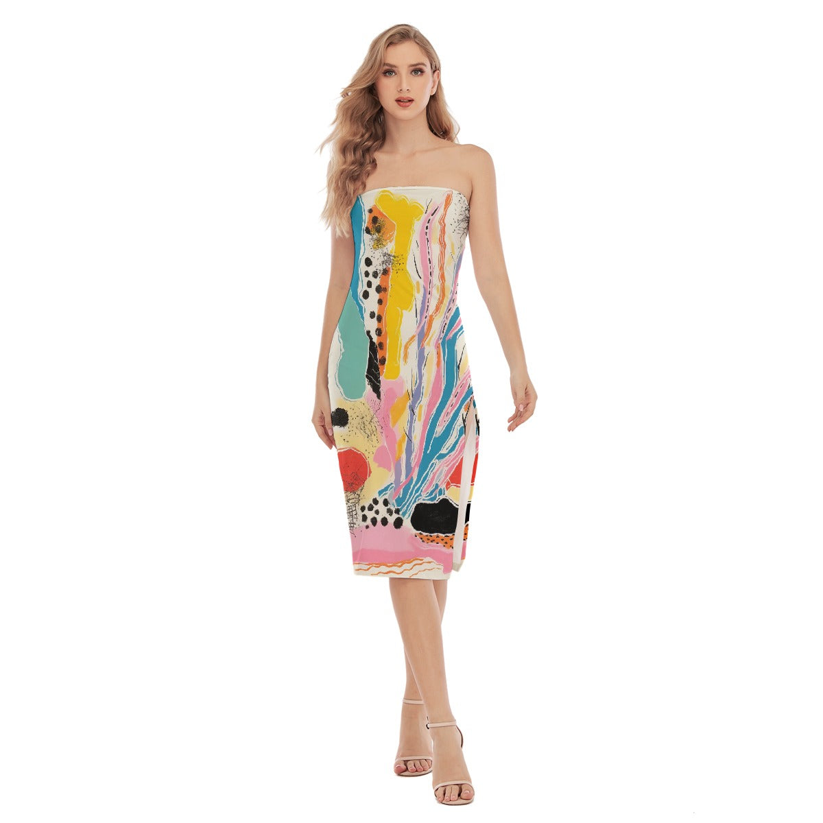 All-Over Print Women's Side Split Tube Top Dress