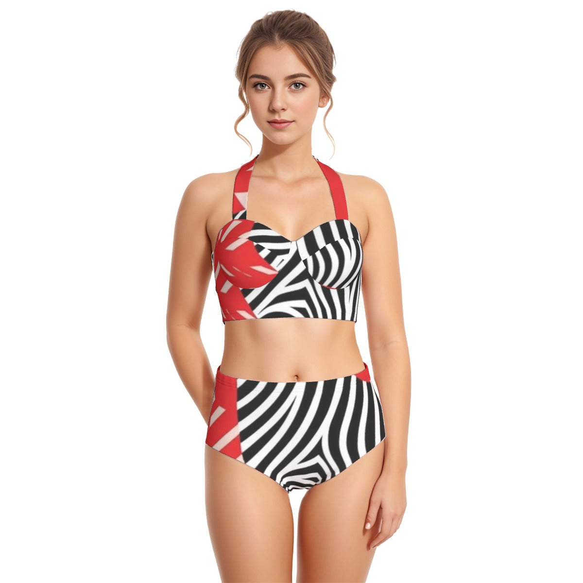 All-Over Print Women's Swimsuit Set With Halter