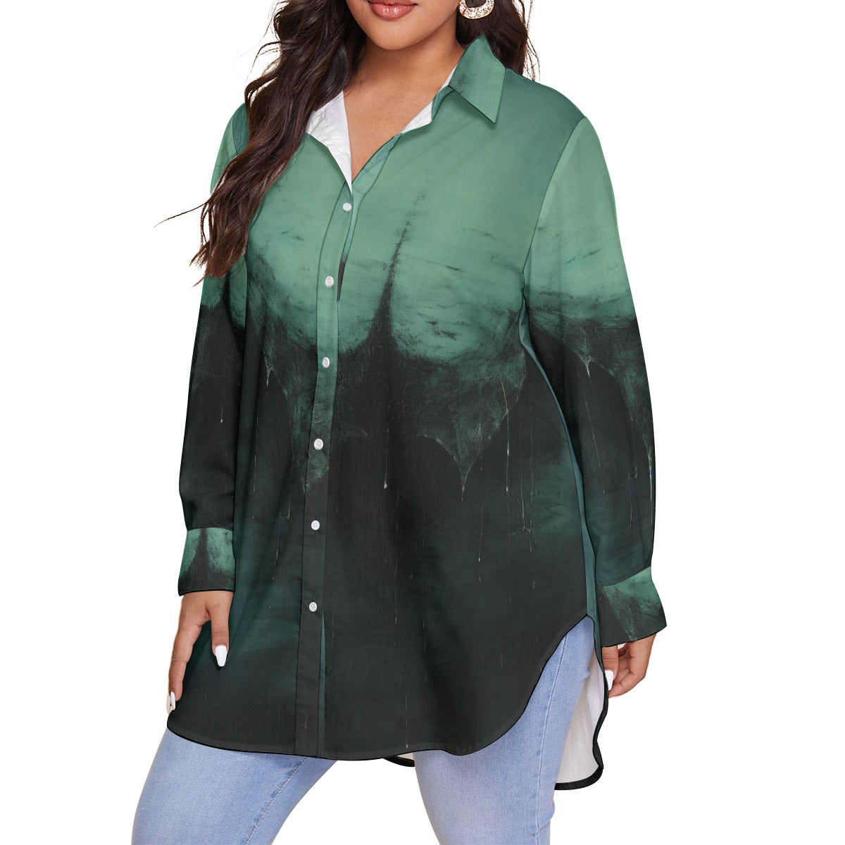 All-Over Print Women's Shirt With Long Sleeve(Plus Size)