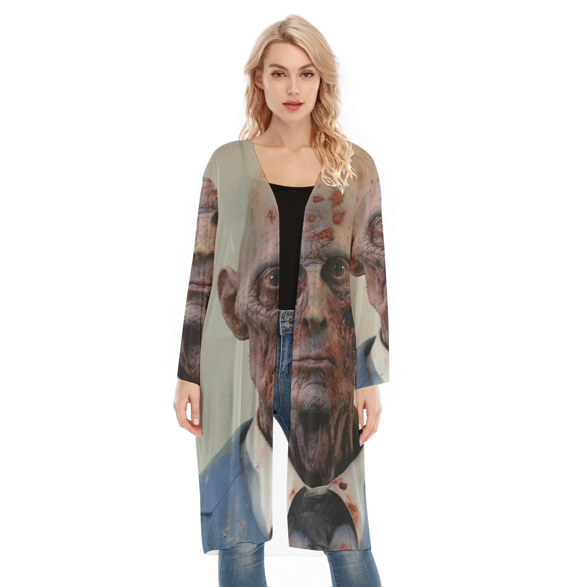 All- Over Print Women's Long Sleeve Mesh Cardigan