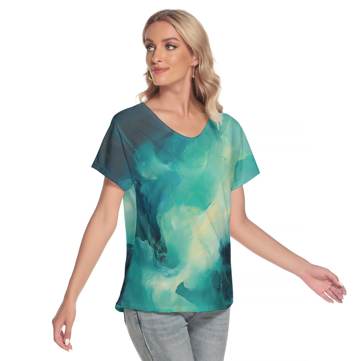 All-Over Print Women's Loose V-neck Short Sleeve T-shirt