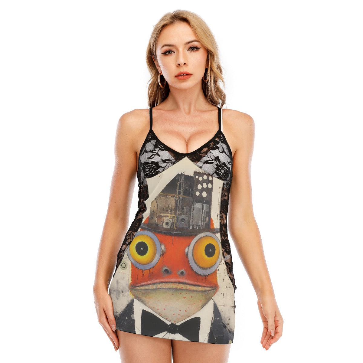 All-Over Print Women's Black Lace Cami Dress