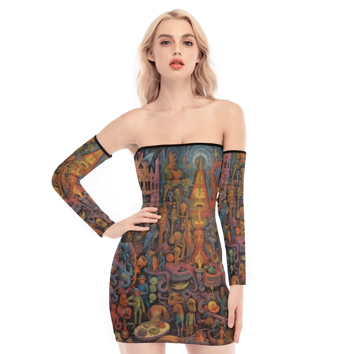 All-Over Print Women's Off-shoulder Back Lace-up Dress