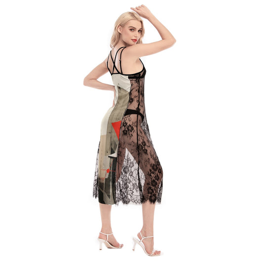 All-Over Print Women's Lace Cami Cross Back Dress