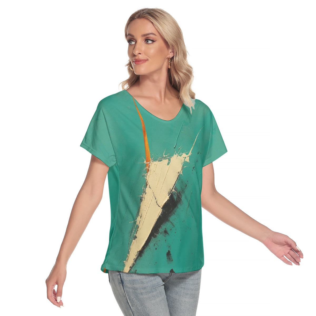 All-Over Print Women's Loose V-neck Short Sleeve T-shirt