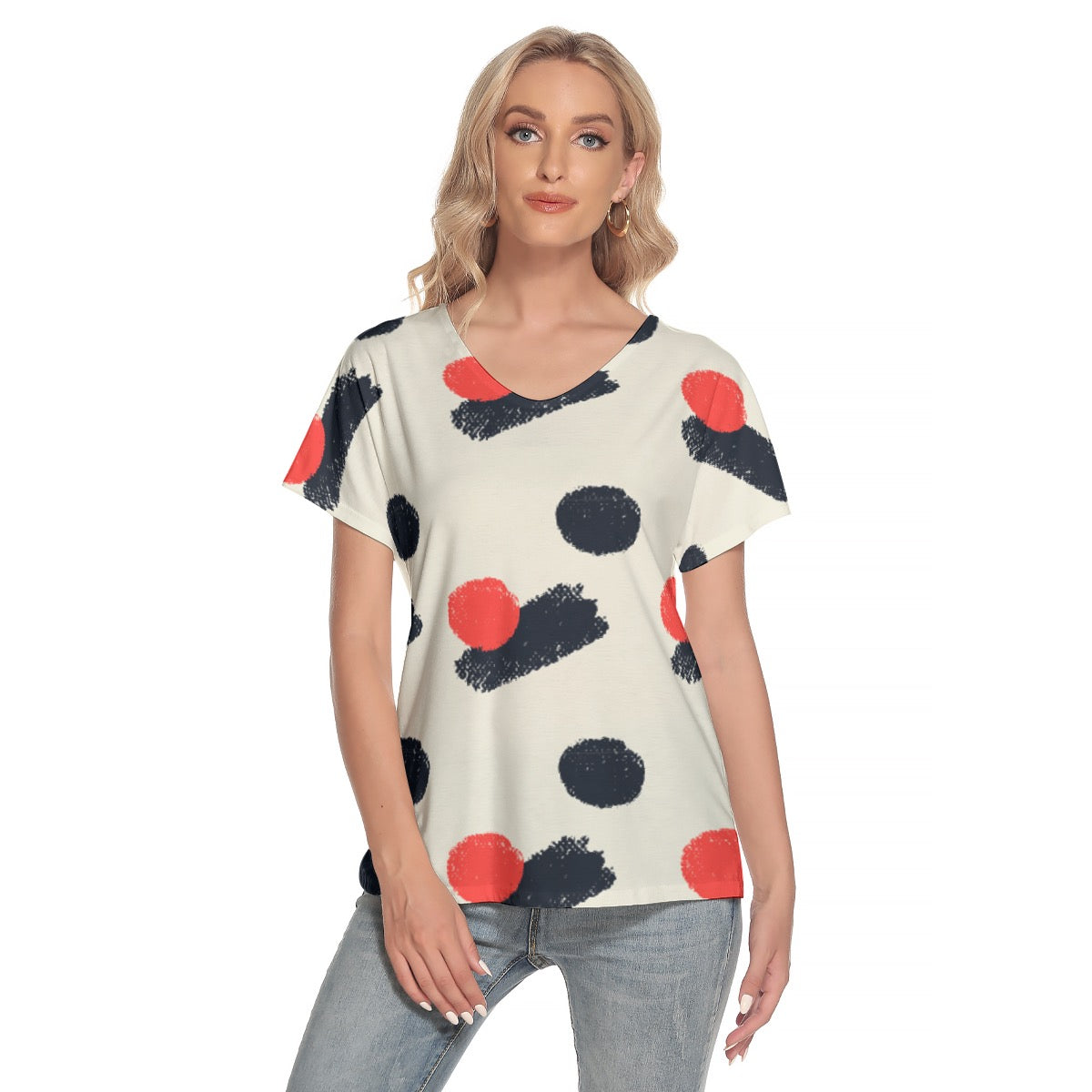 All-Over Print Women's Loose V-neck Short Sleeve T-shirt