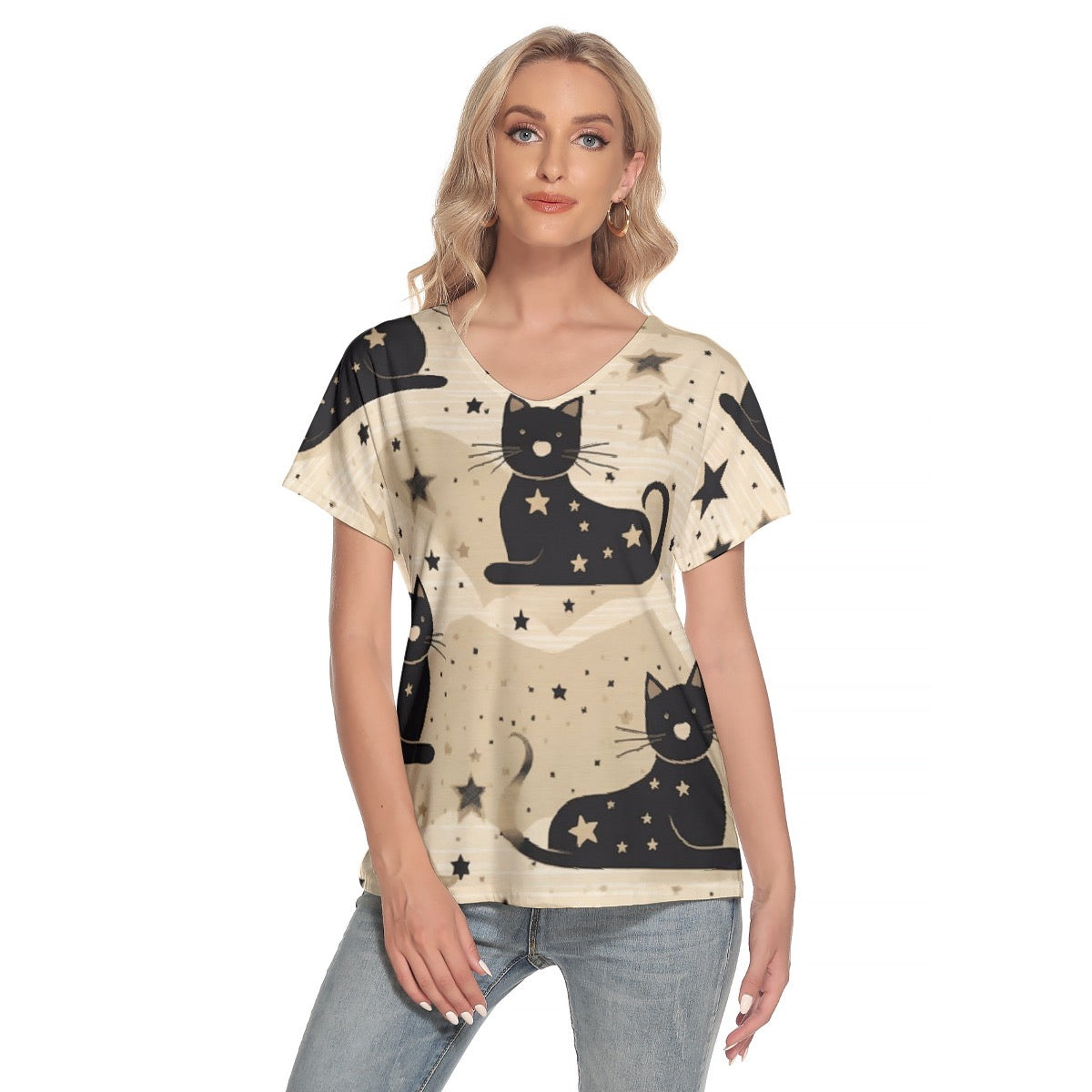 All-Over Print Women's Loose V-neck Short Sleeve T-shirt