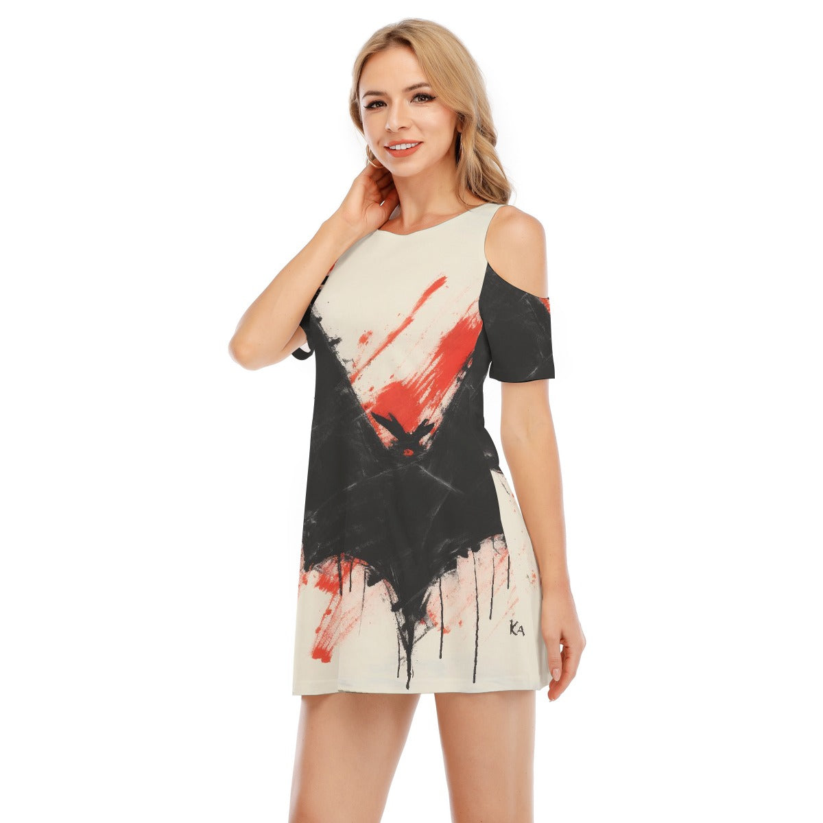 All-Over Print Women's Cold Shoulder Dress | 190GSM Cotton