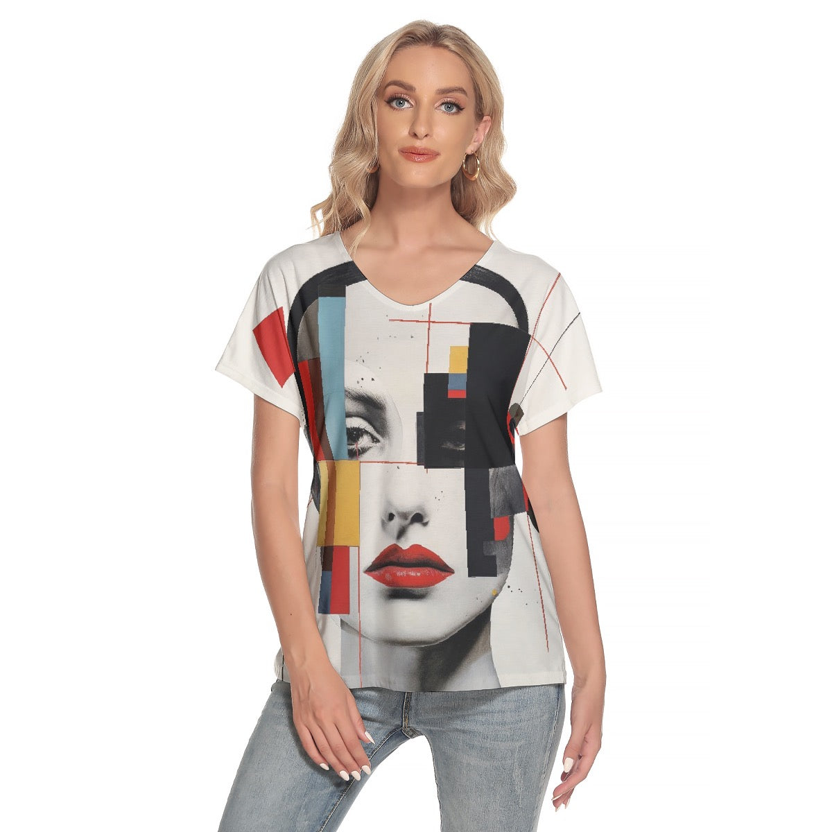 All-Over Print Women's Loose V-neck Short Sleeve T-shirt