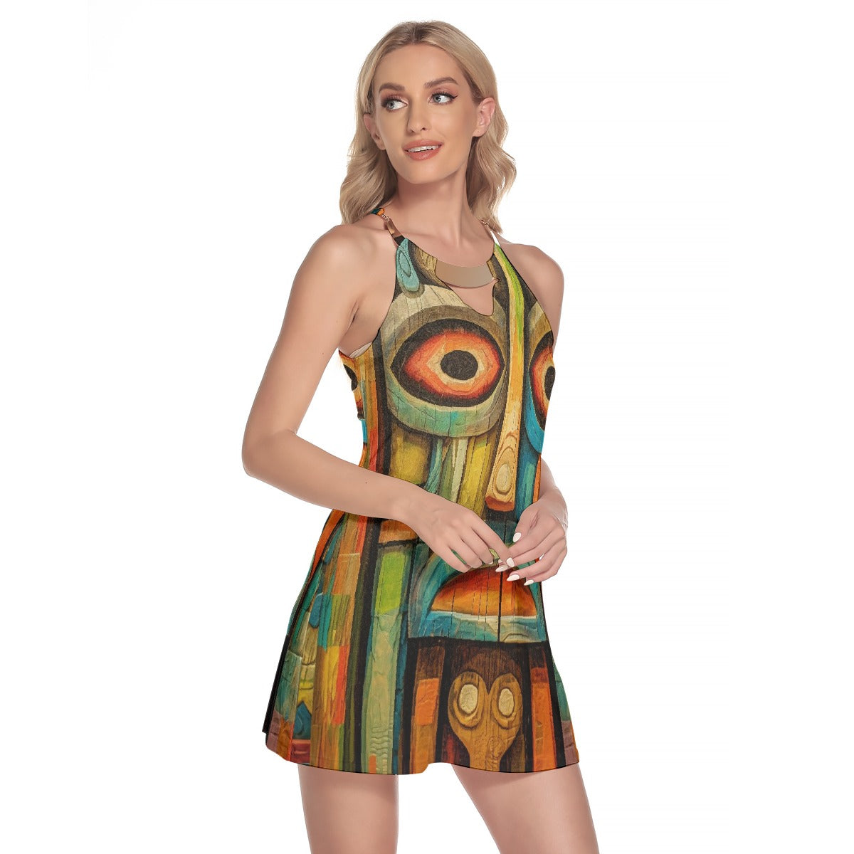 All-Over Print Women's Round Neck Above Knee Dress