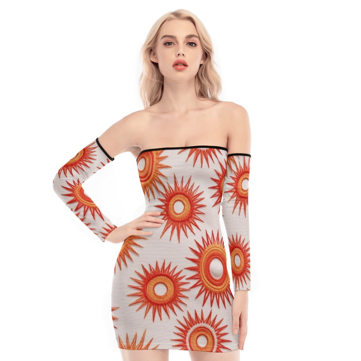 All-Over Print Women's Off-shoulder Back Lace-up Dress