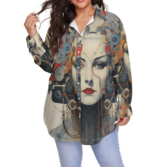 All-Over Print Women's Shirt With Long Sleeve(Plus Size)