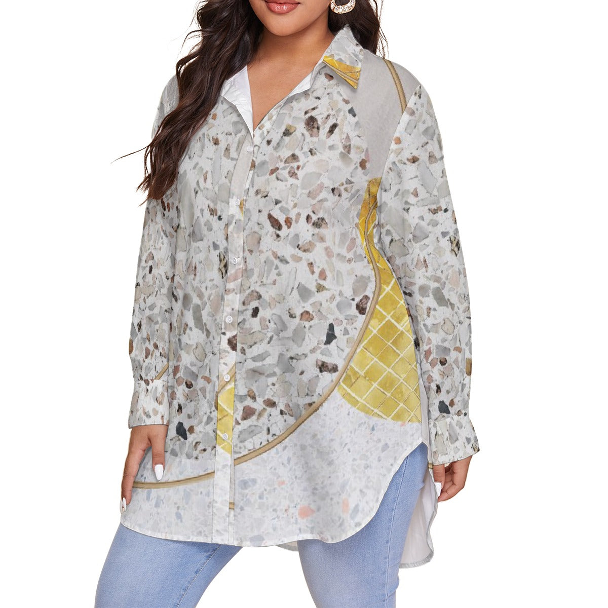 All-Over Print Women's Shirt With Long Sleeve(Plus Size)