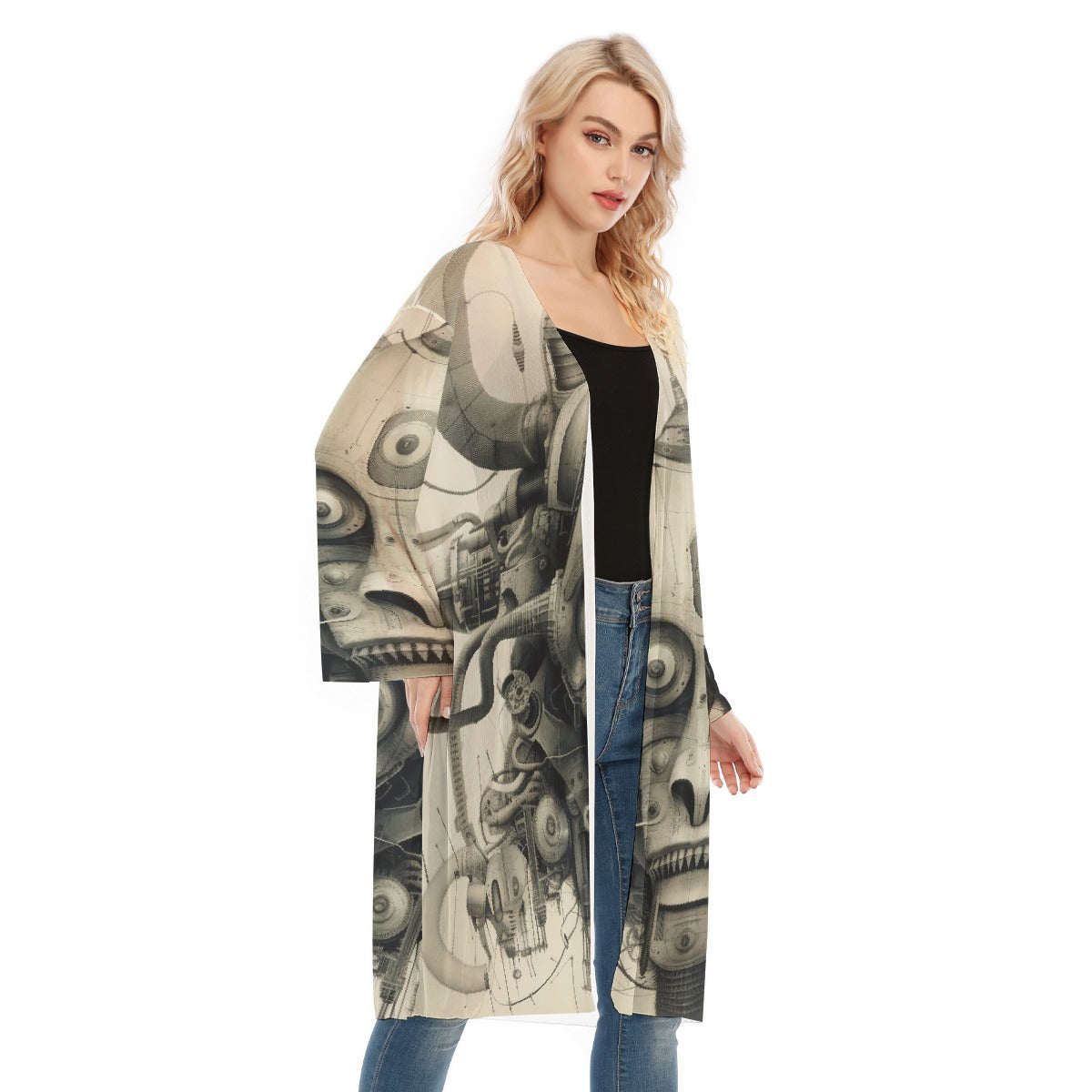 All- Over Print Women's Long Sleeve Mesh Cardigan