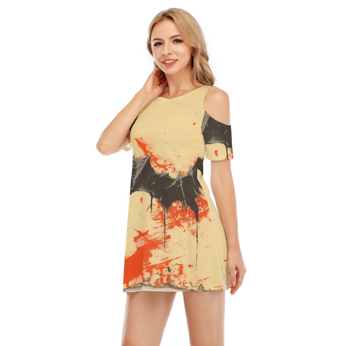 All-Over Print Women's Cold Shoulder Dress | 190GSM Cotton