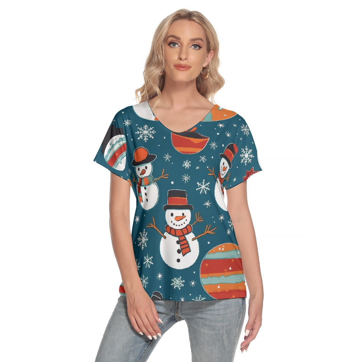 All-Over Print Women's Loose V-neck Short Sleeve T-shirt