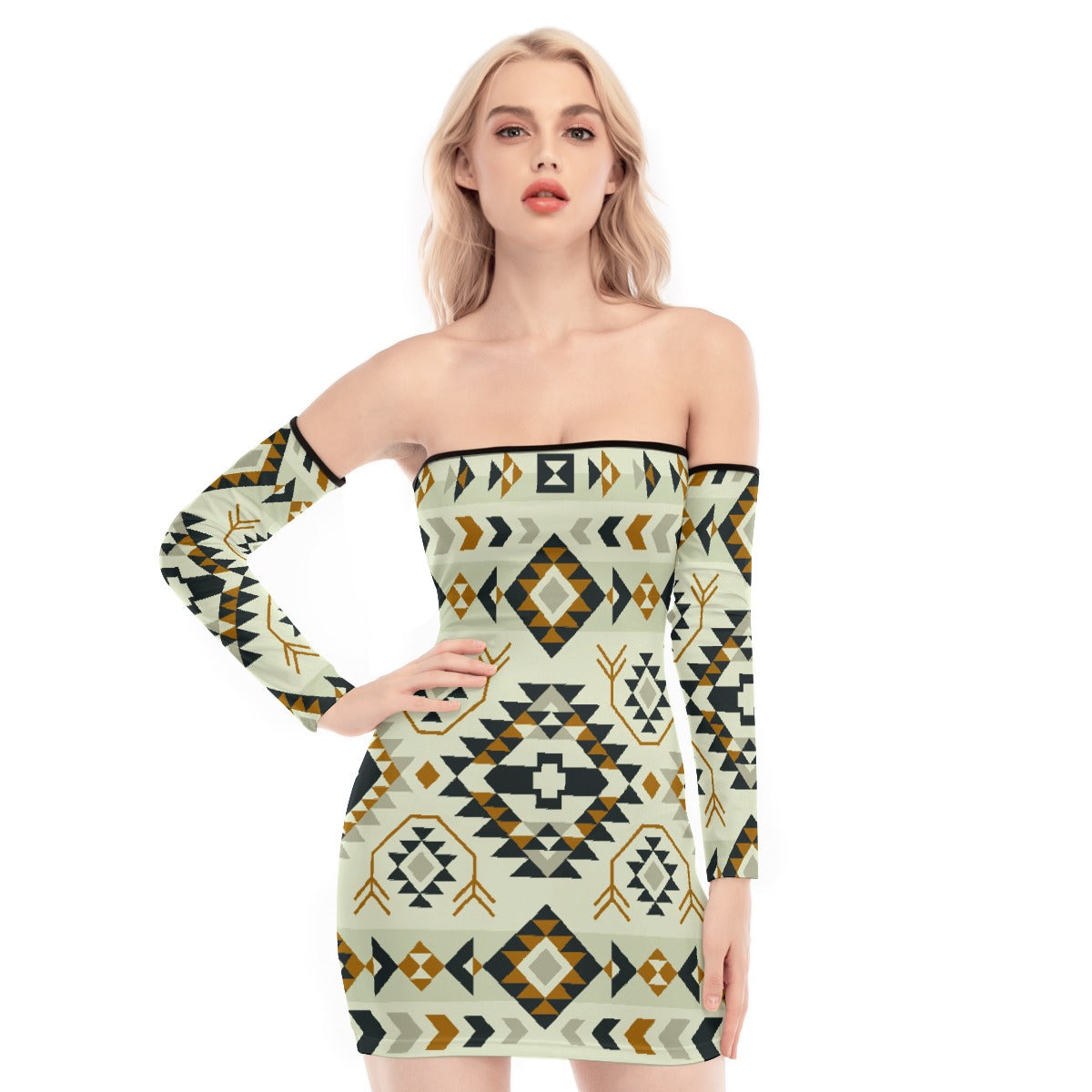 All-Over Print Women's Off-shoulder Back Lace-up Dress