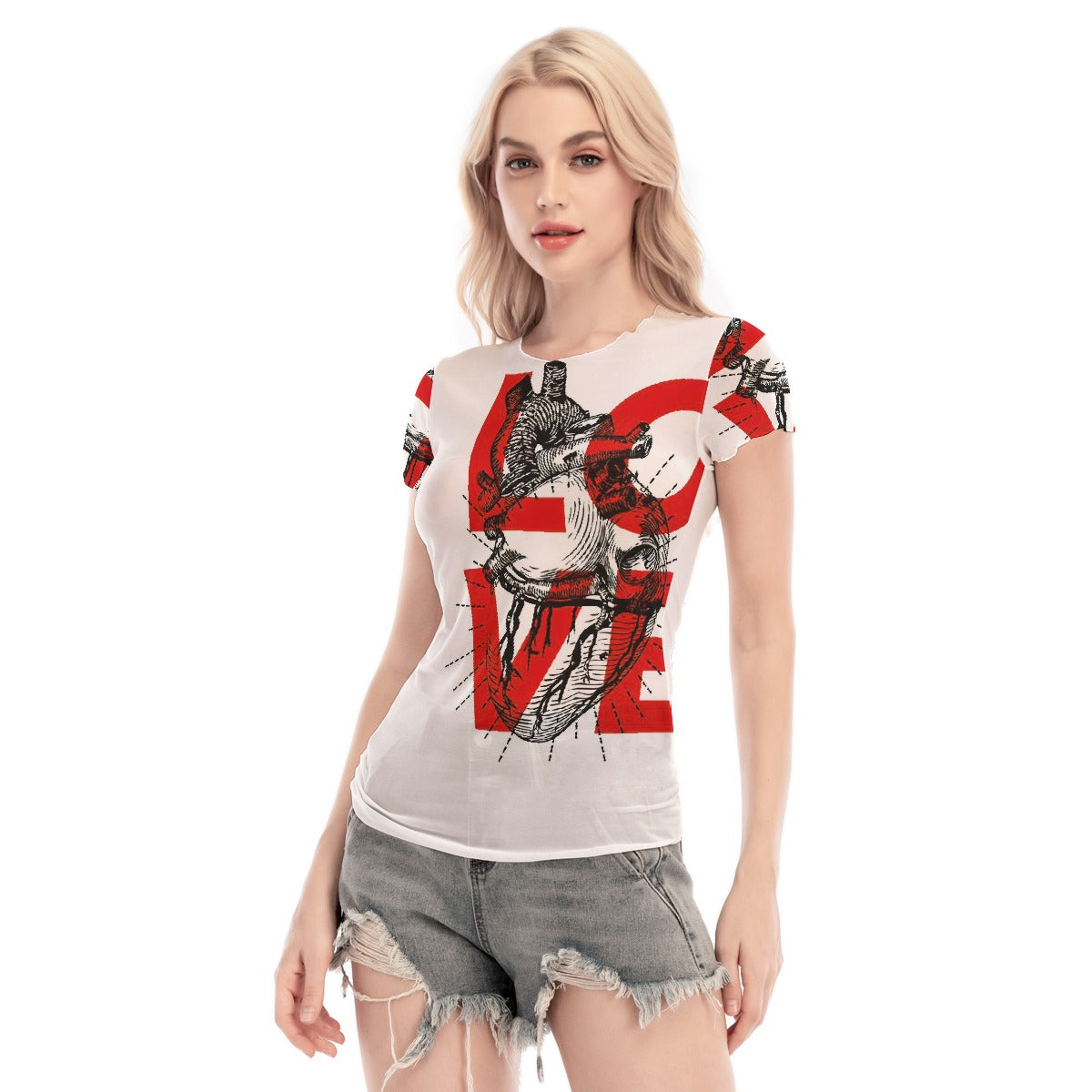 All-Over Print Women's Short Sleeve Mesh Blouse