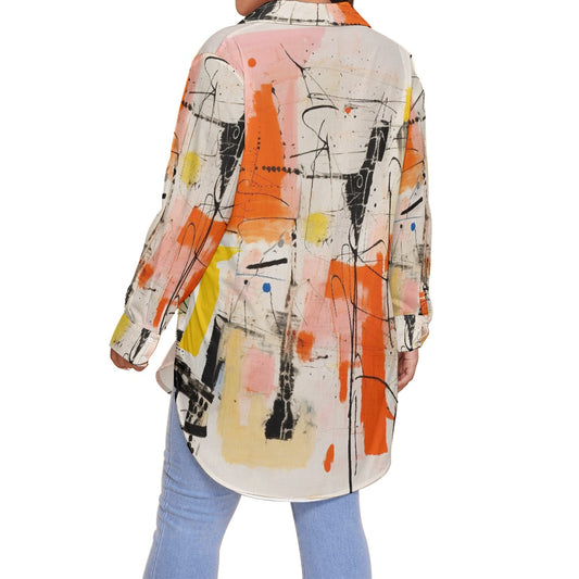 All-Over Print Women's Shirt With Long Sleeve(Plus Size)