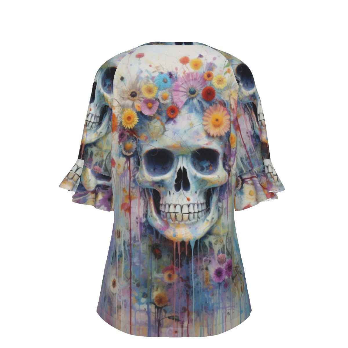 All-Over Print V-neck Women's T-shirt With Bell Sleeve