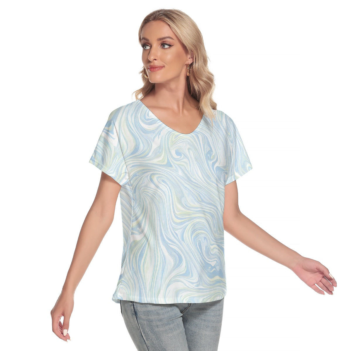 All-Over Print Women's Loose V-neck Short Sleeve T-shirt