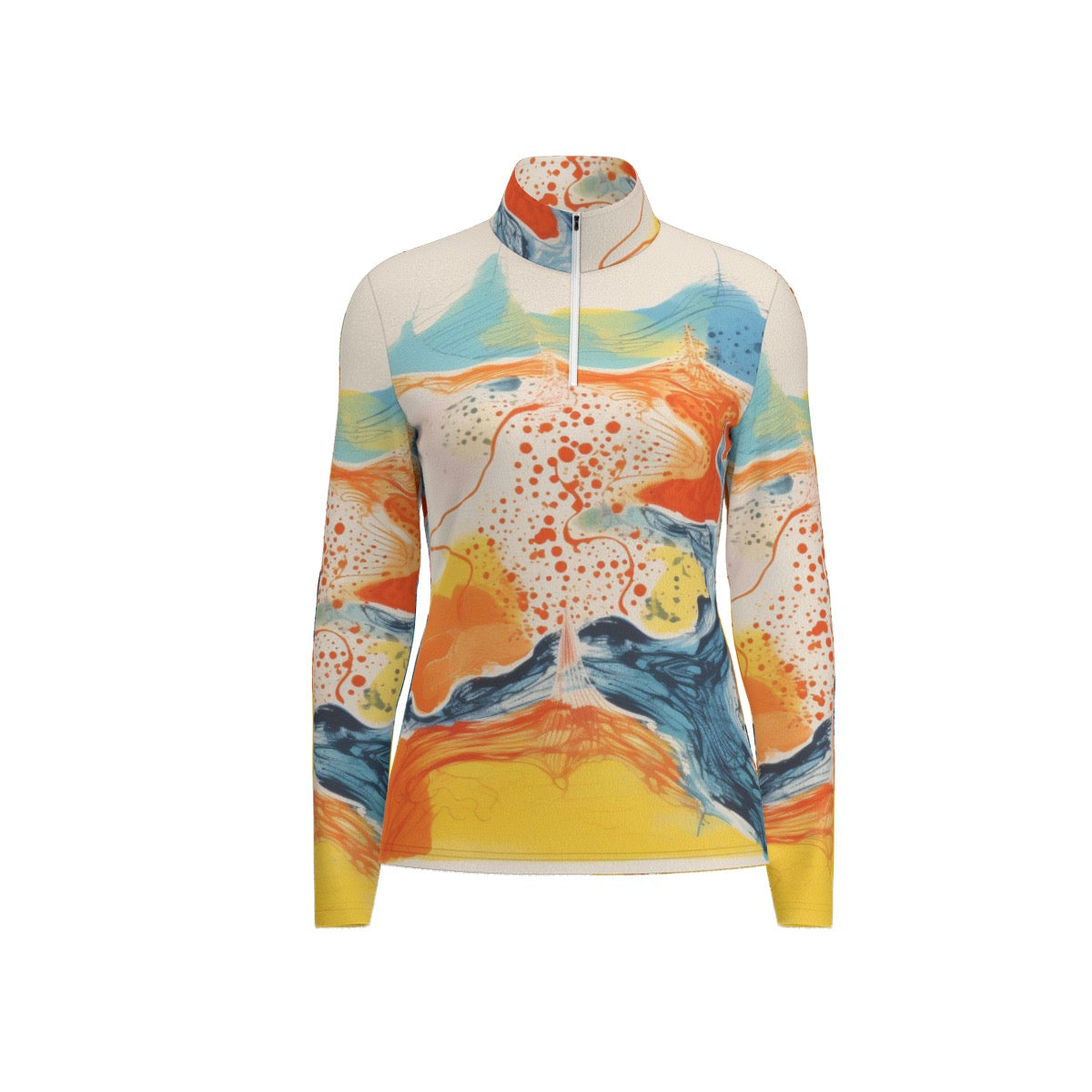 All-Over Print Women's Sports Collar Jersey With Long Sleeve