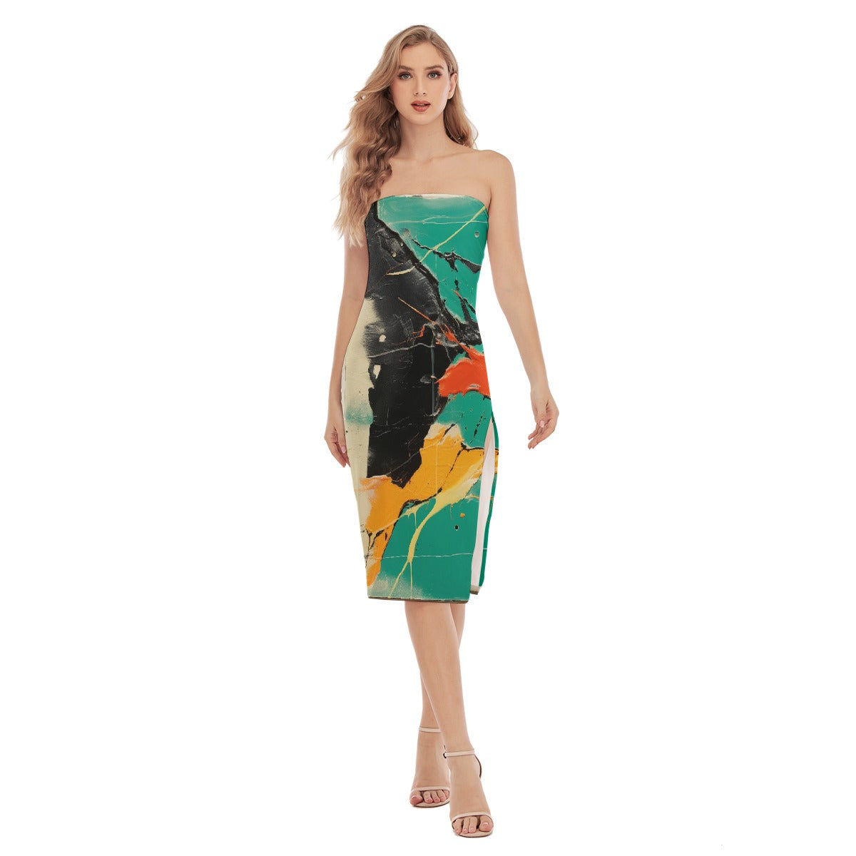 All-Over Print Women's Side Split Tube Top Dress