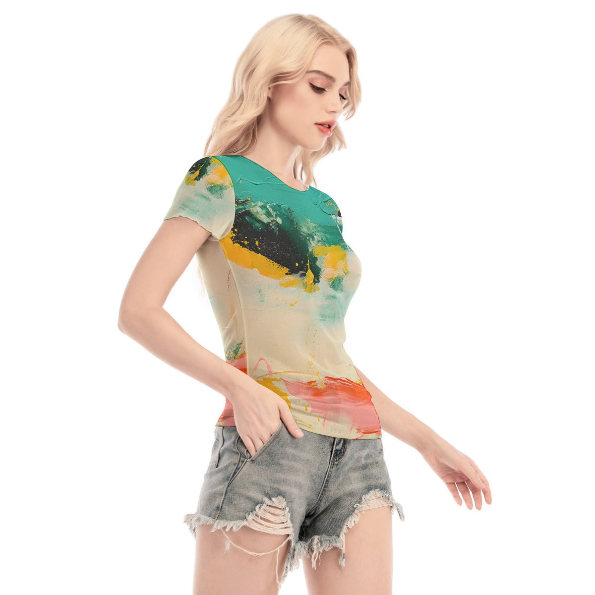 All-Over Print Women's Short Sleeve Mesh Blouse