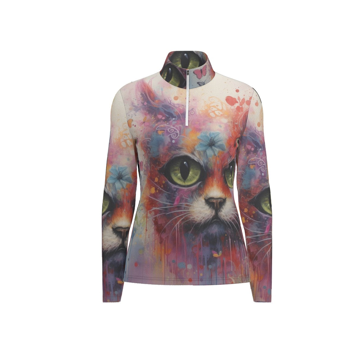 All-Over Print Women's Sports Collar Jersey With Long Sleeve