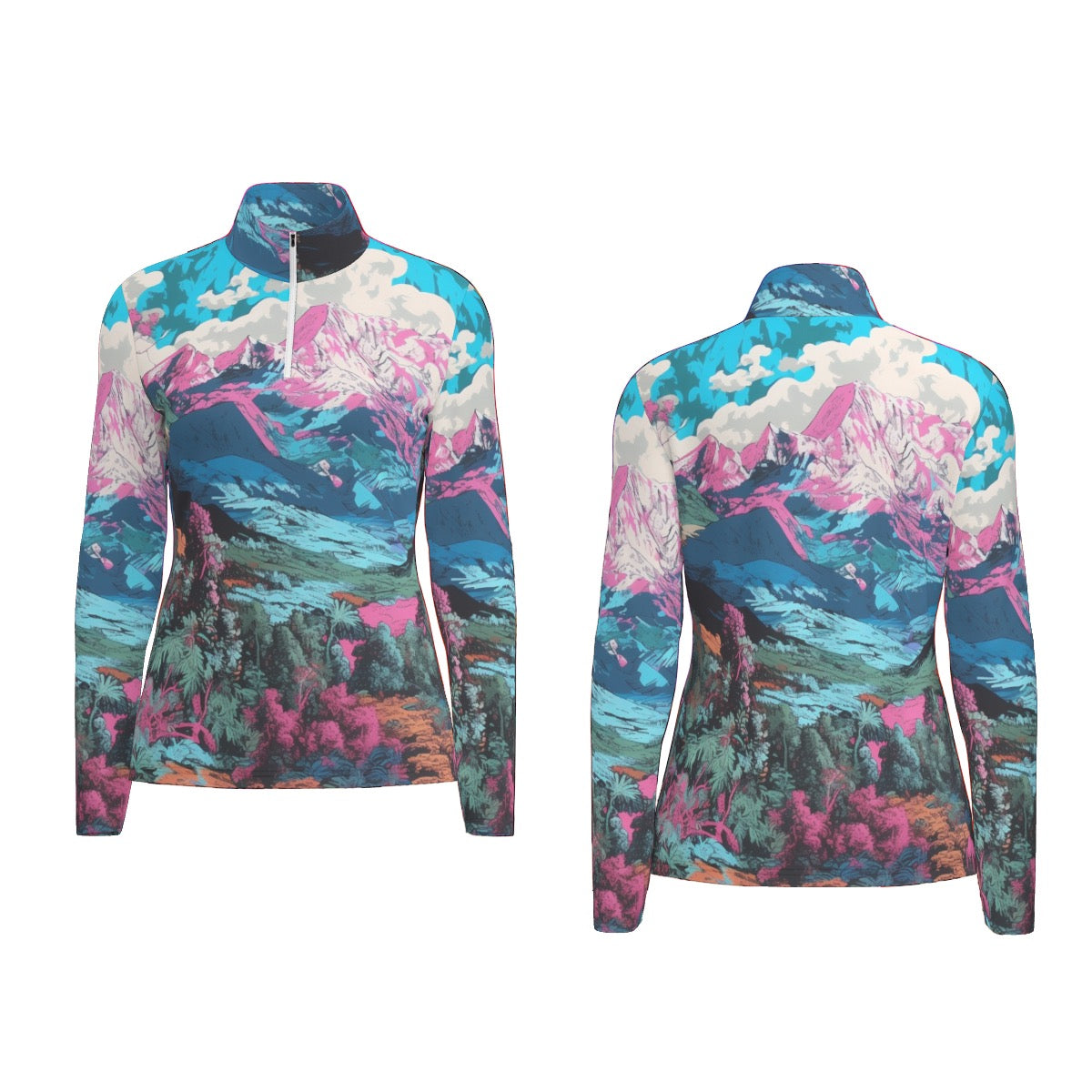 All-Over Print Women's Sports Collar Jersey With Long Sleeve