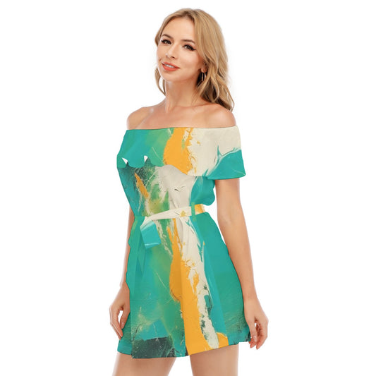 All-Over Print Women's Off-shoulder Dress With Ruffle