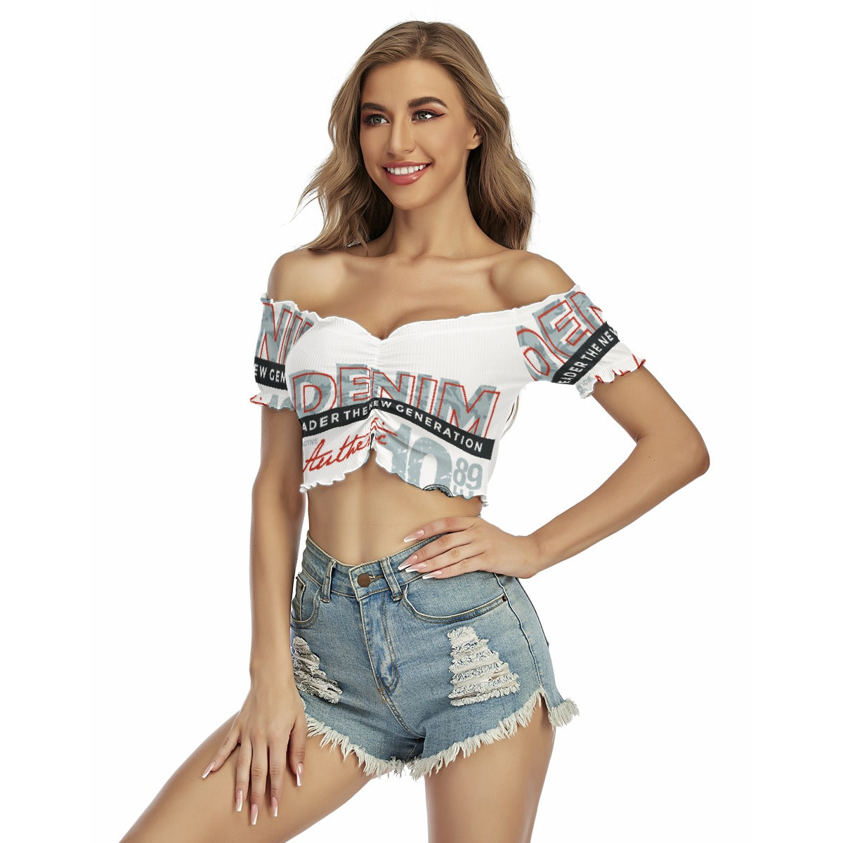 All-Over Print Women's One-shoulder Off-the-navel Short Sleeve T-shirt