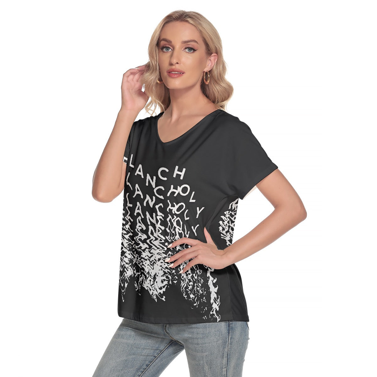 All-Over Print Women's Loose V-neck Short Sleeve T-shirt