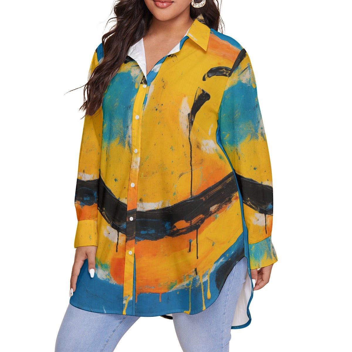 All-Over Print Women's Shirt With Long Sleeve(Plus Size)