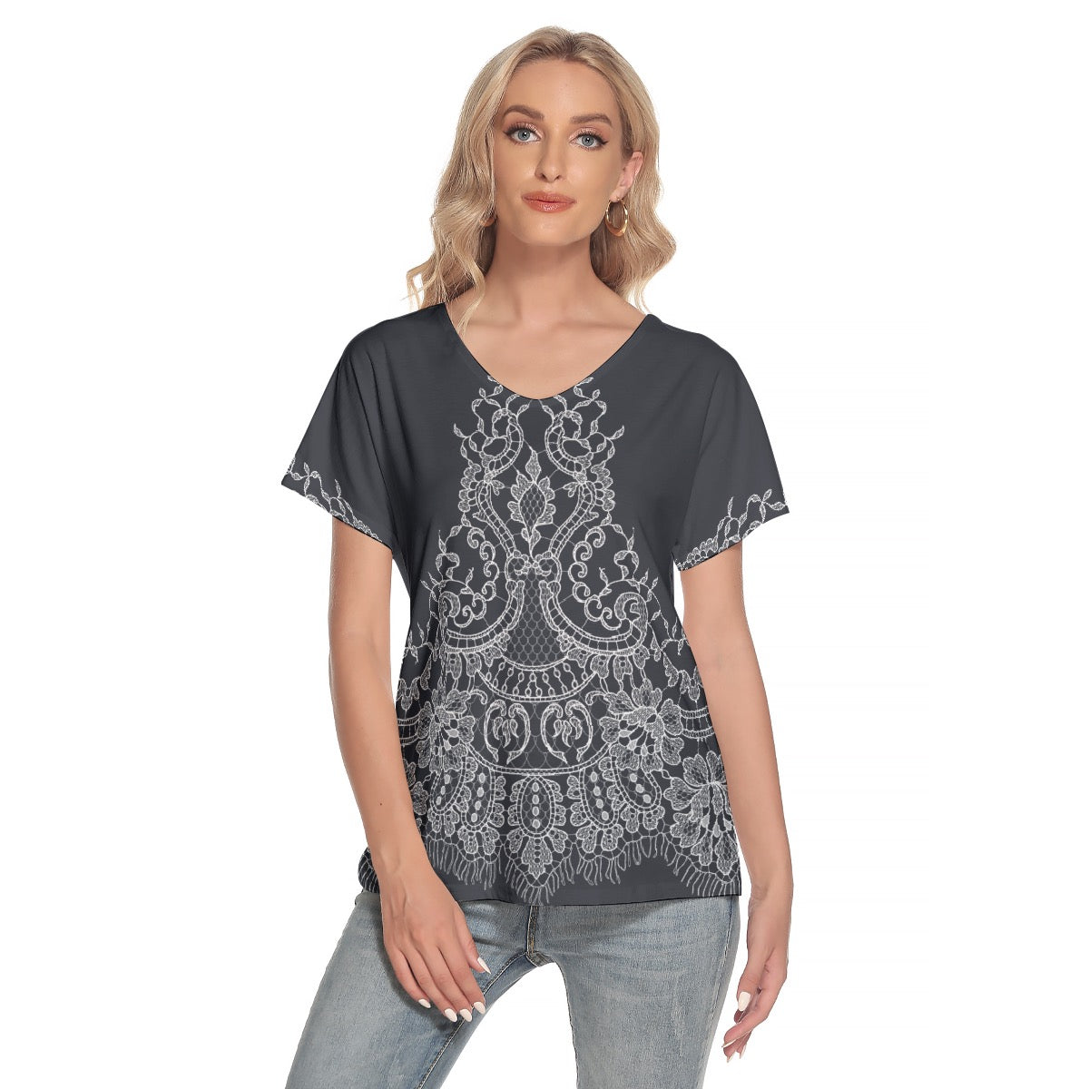 All-Over Print Women's Loose V-neck Short Sleeve T-shirt