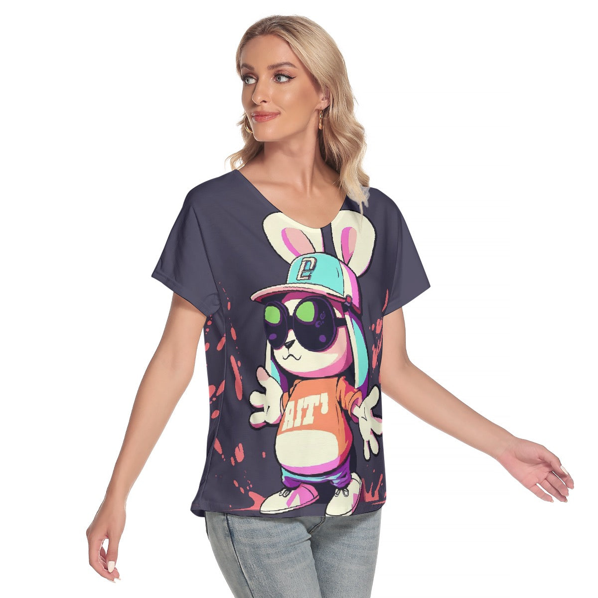 All-Over Print Women's Loose V-neck Short Sleeve T-shirt