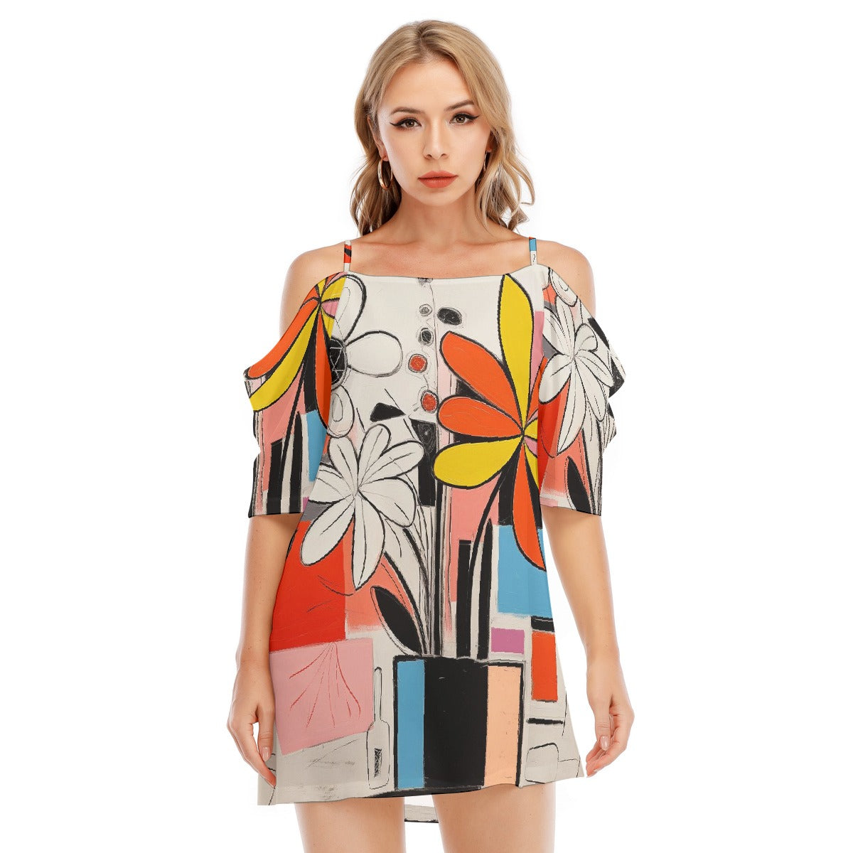 All-Over Print Women's Off-shoulder Cami Dress