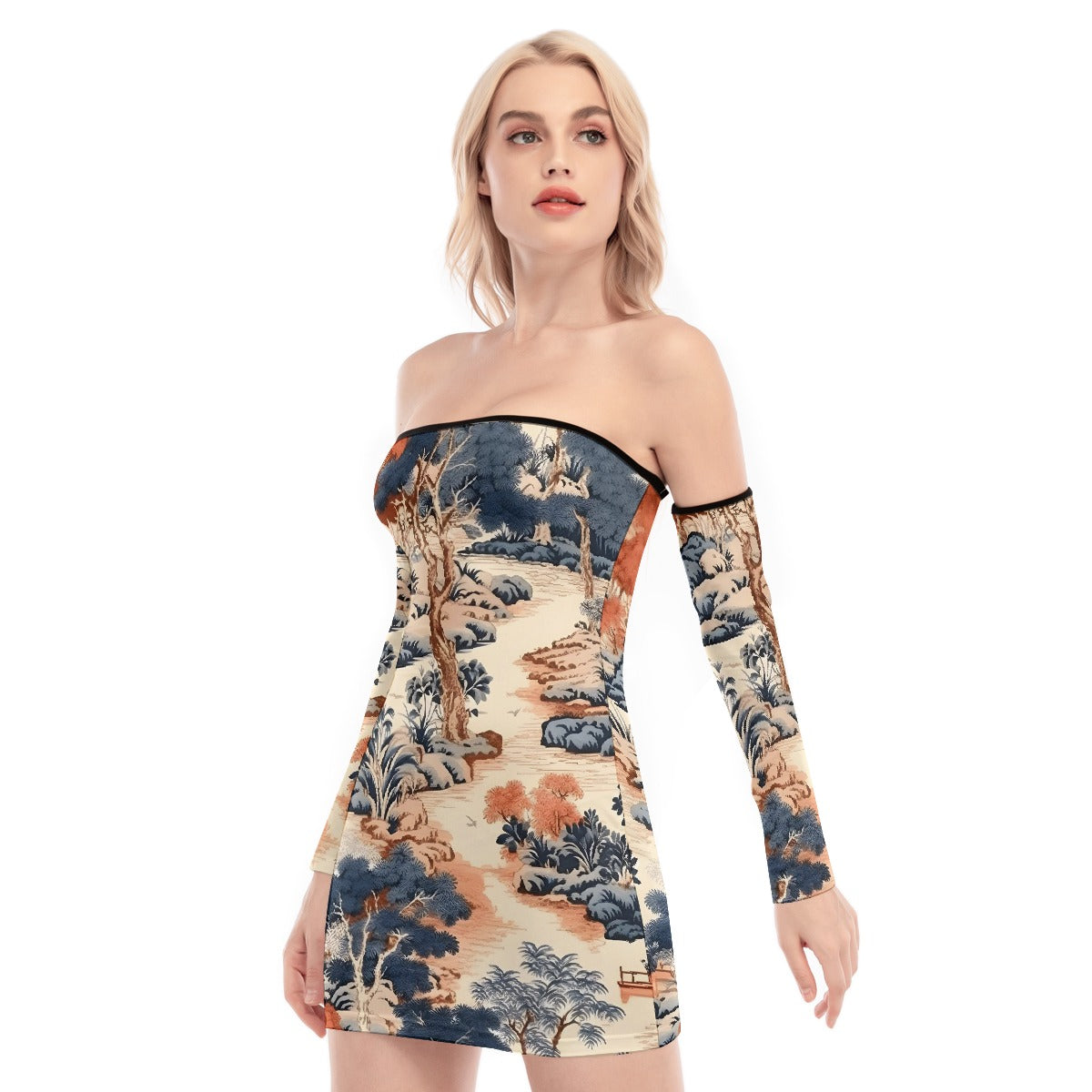 All-Over Print Women's Off-shoulder Back Lace-up Dress