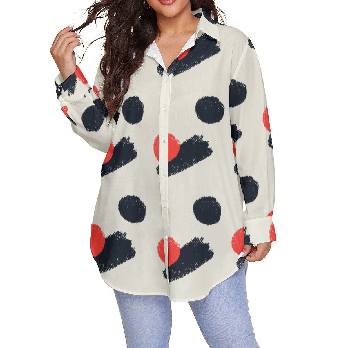 All-Over Print Women's Shirt With Long Sleeve(Plus Size)