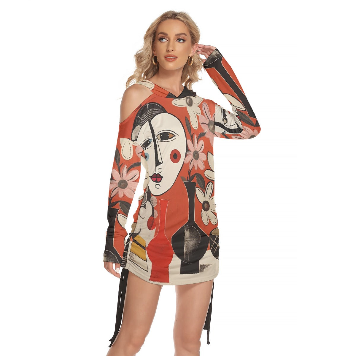 All-Over Print Women's One-shoulder Dress With Waist Shirring