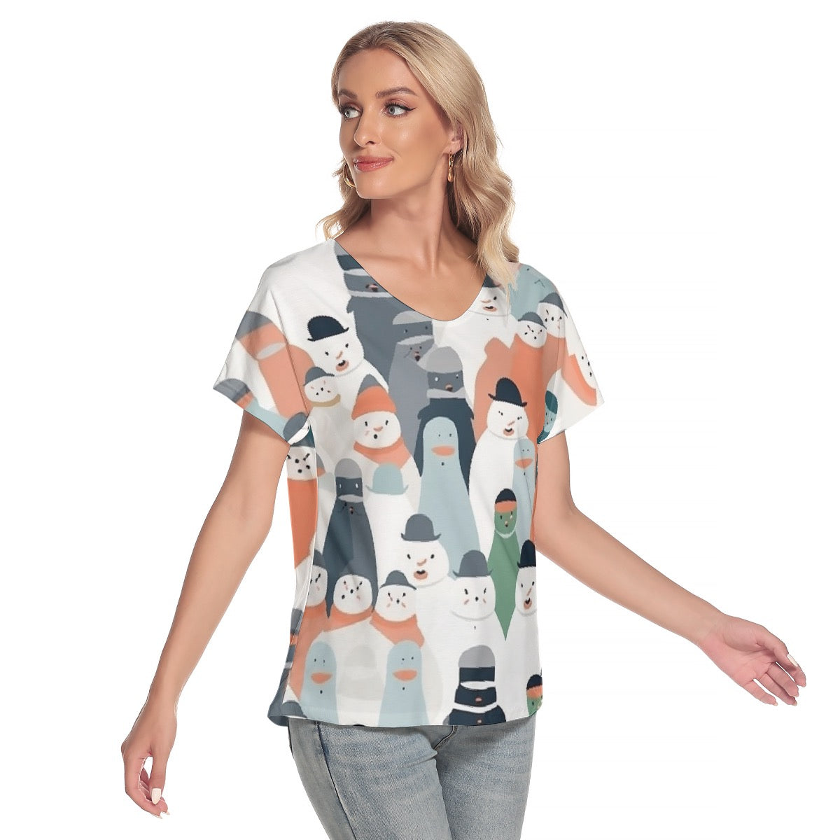 All-Over Print Women's Loose V-neck Short Sleeve T-shirt