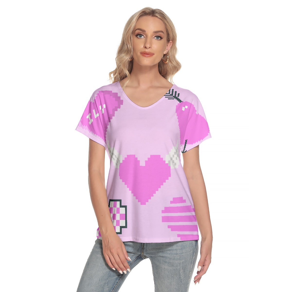 All-Over Print Women's Loose V-neck Short Sleeve T-shirt