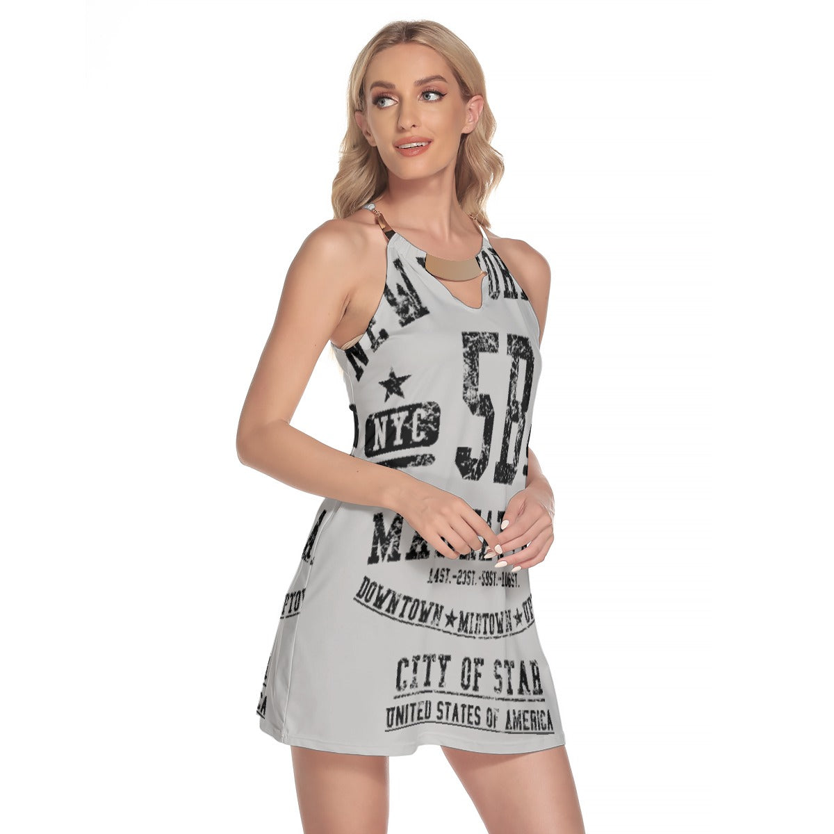 All-Over Print Women's Round Neck Above Knee Dress