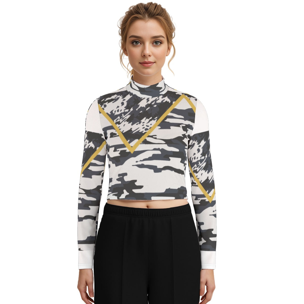 Eco-Friendly All-Over Print Women's Turtleneck T-shirt With Long Sleeve