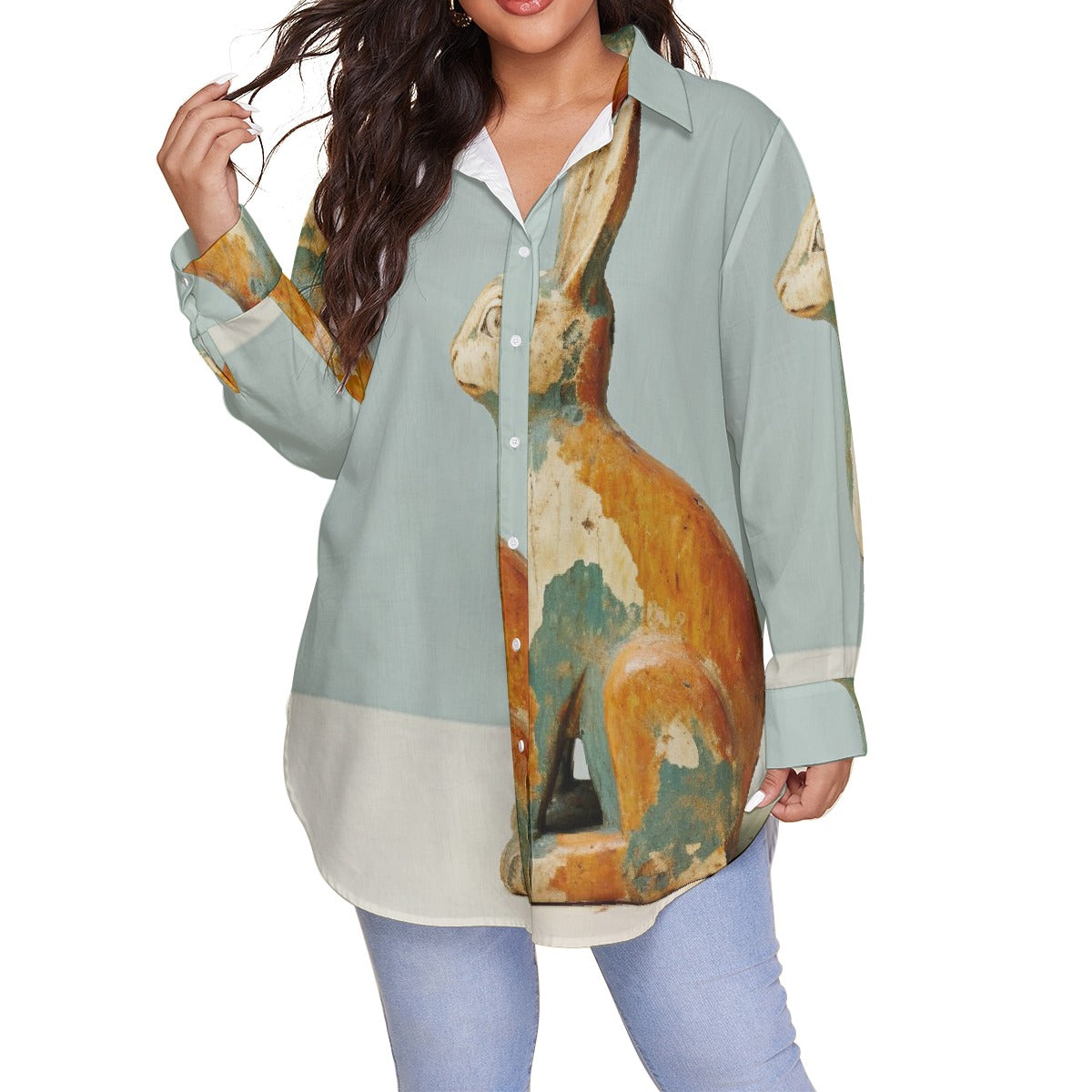 All-Over Print Women's Shirt With Long Sleeve(Plus Size)